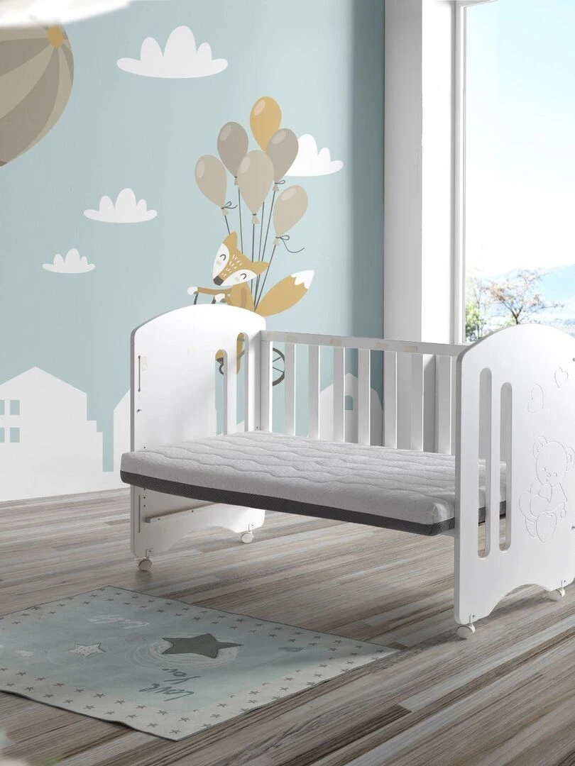 Matelas bebe BABY BORN épaisseur 11 CM mémoire de forme déhoussable Blanc Gris