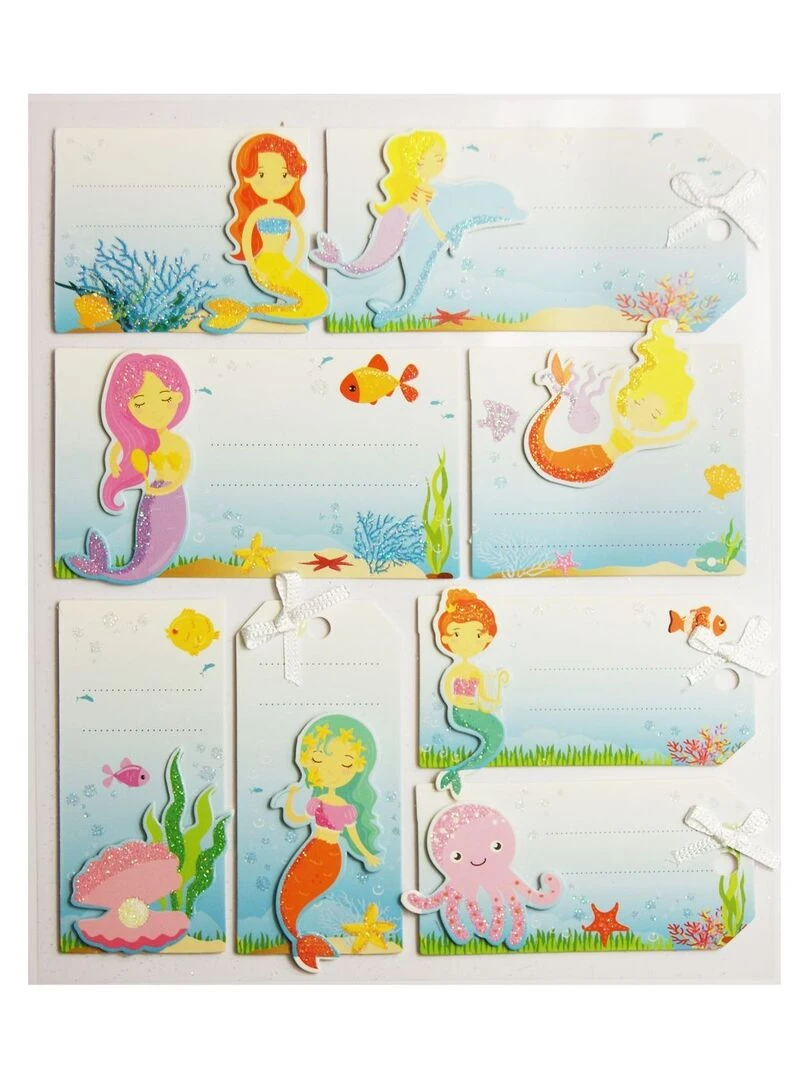 8 étiquettes autocollantes cadeaux Sirènes Paillettes et ruban N/A