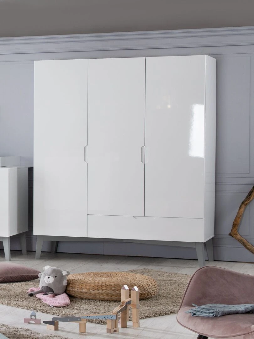 ROBA Armoire "Retro 2" 3 portes et un tiroir – blanc brillant   Blanc