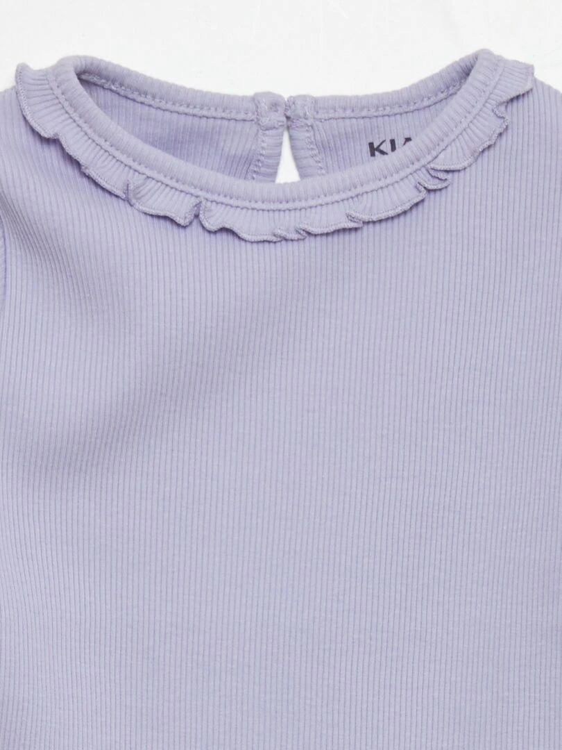T shirt en maille côtelée col volanté   Lila