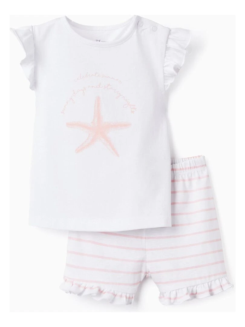 Pyjama en Coton pour Bébé Fille 'Étoile de Mer' manches courtes Blanc