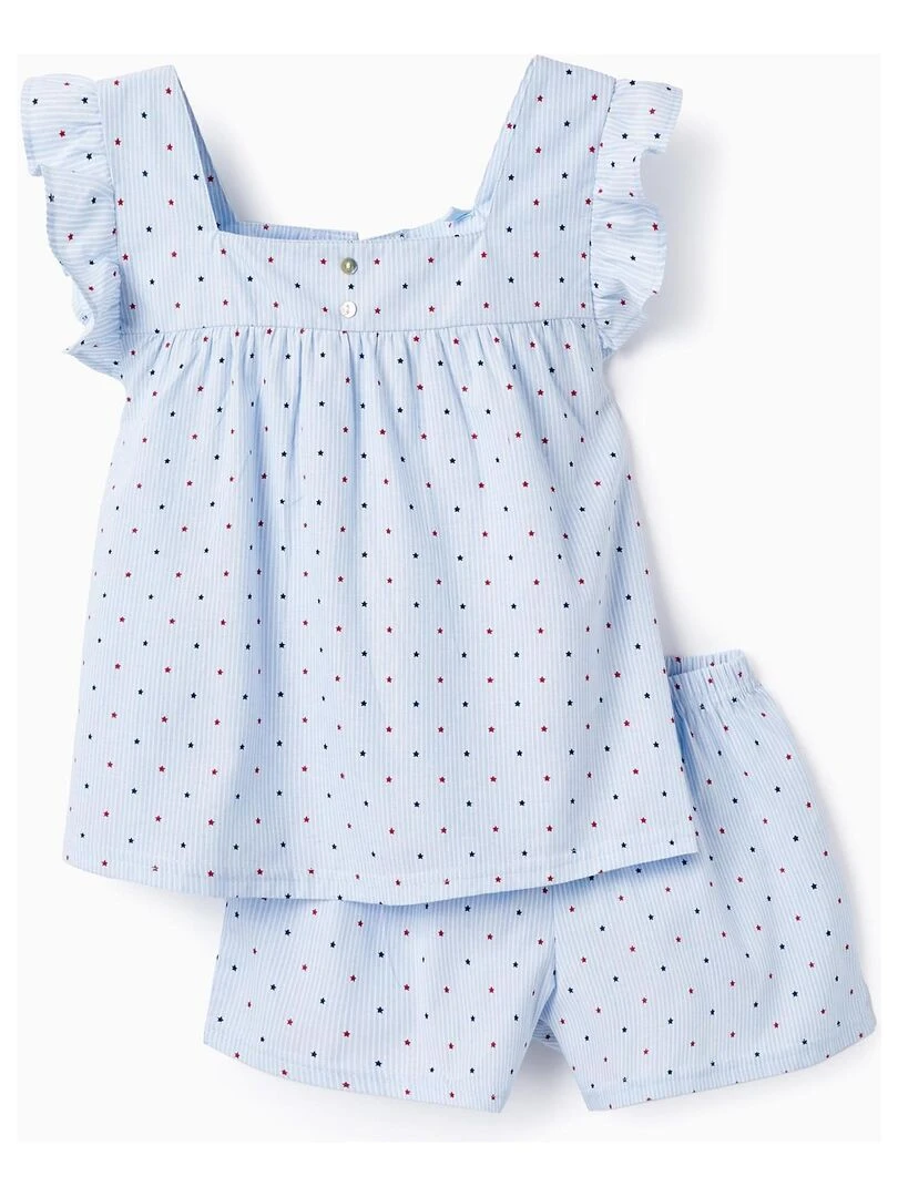 Pyjama En Coton Pour Fille 'Rayures & Étoiles' manches courtes Bleu