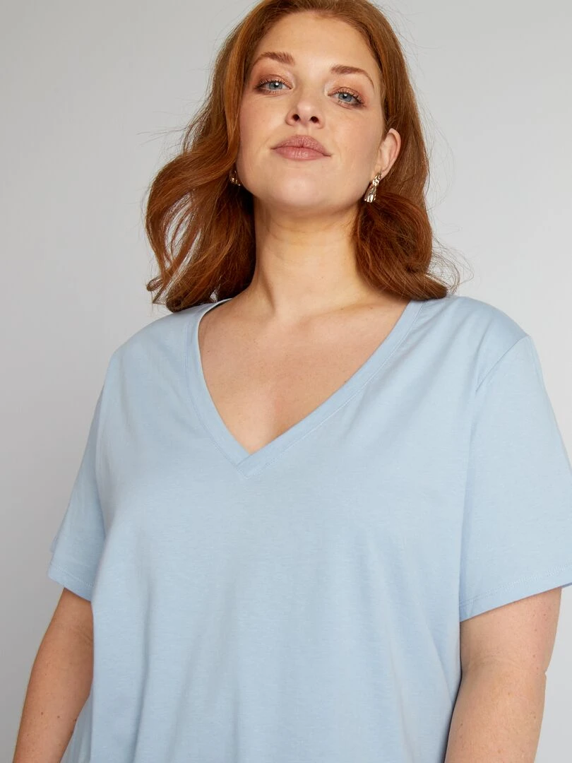 T shirt en jersey à col V   Bleu