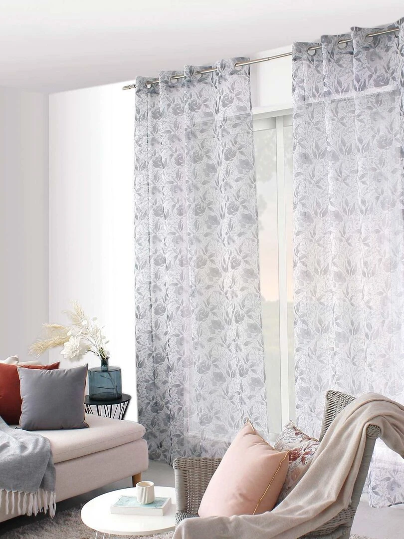 Voilage tendance aux impressions fleuries Gris clair