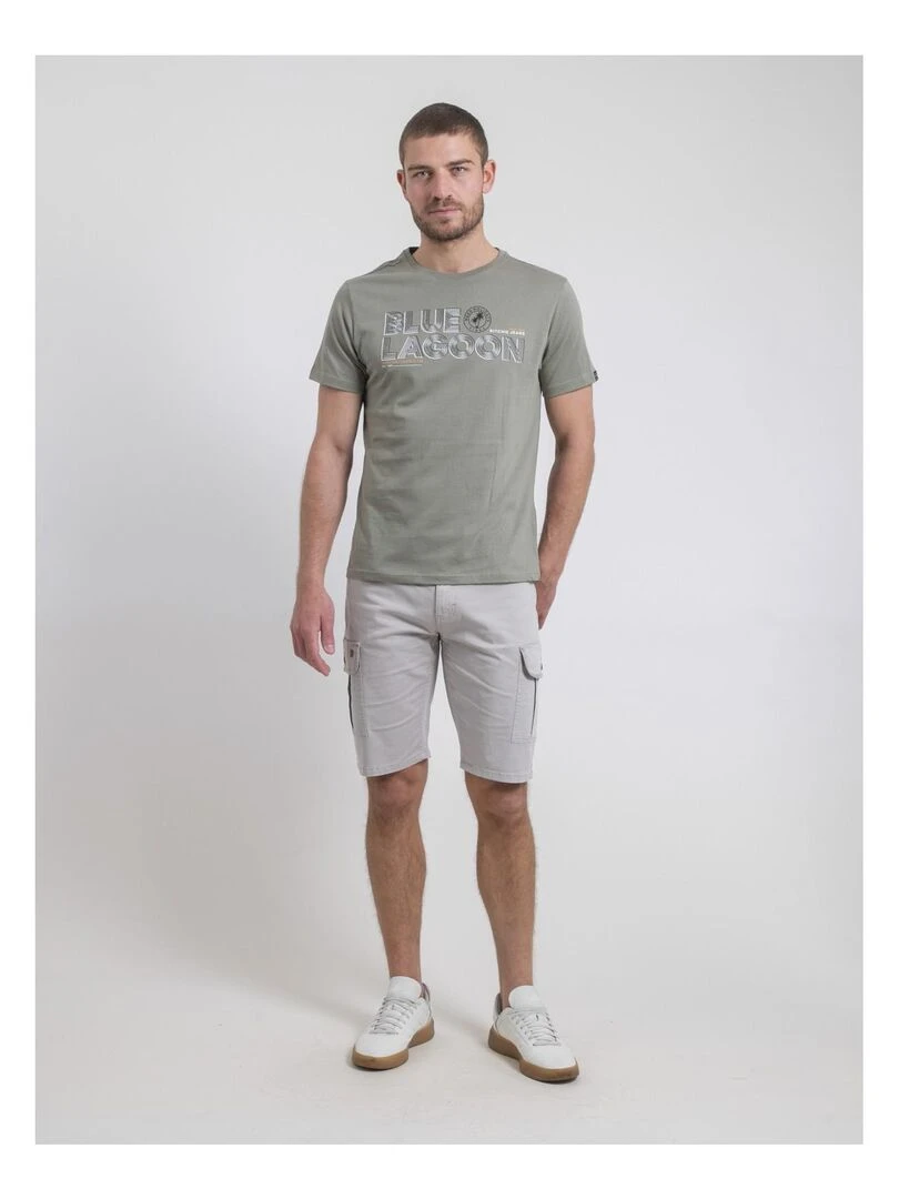 T shirt col rond pur coton NAPAMIEL   Kaki