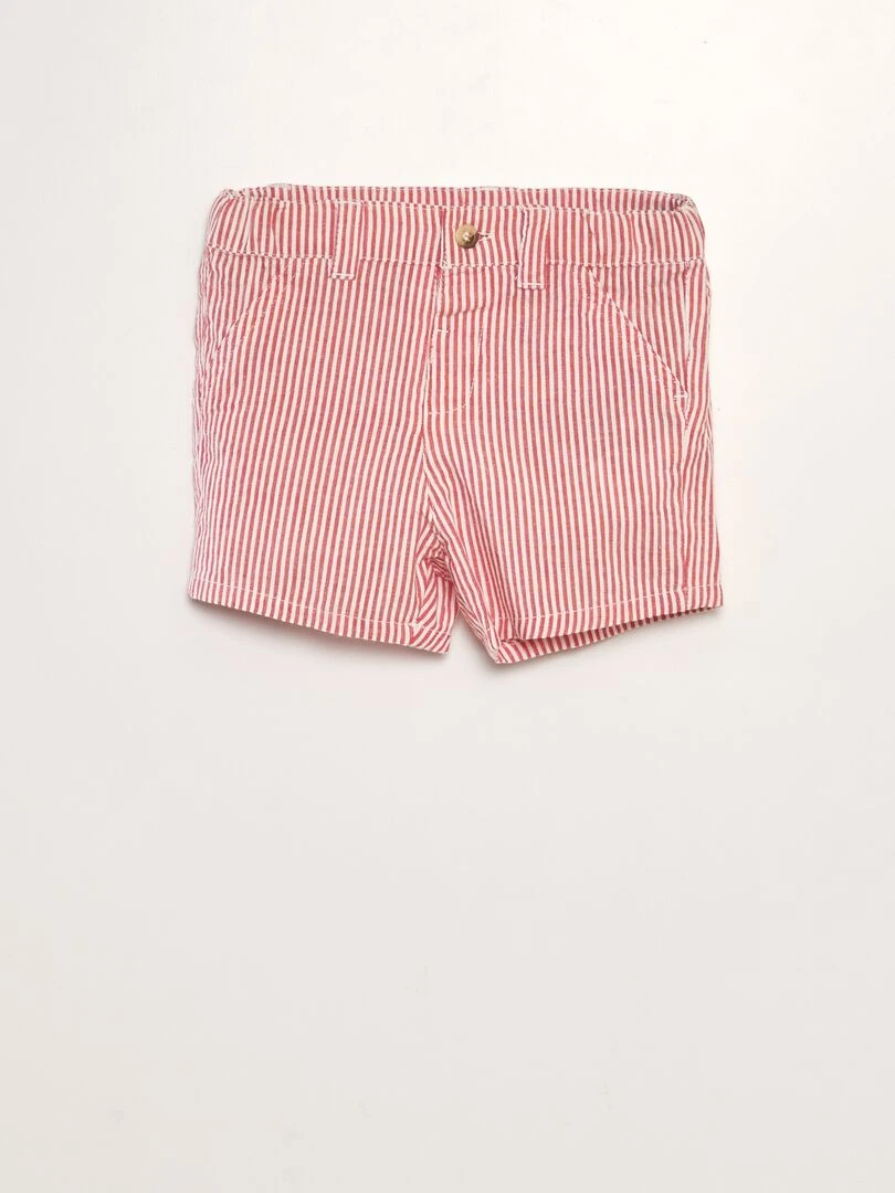 Short rayé en lin Rouge