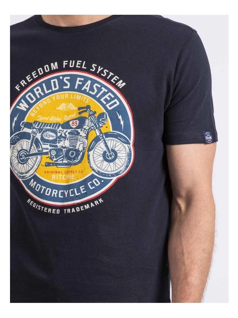 T shirt col rond NOUCAS   Bleu marine