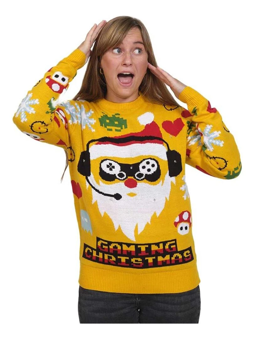 Pull de Noël "Geek" Jaune