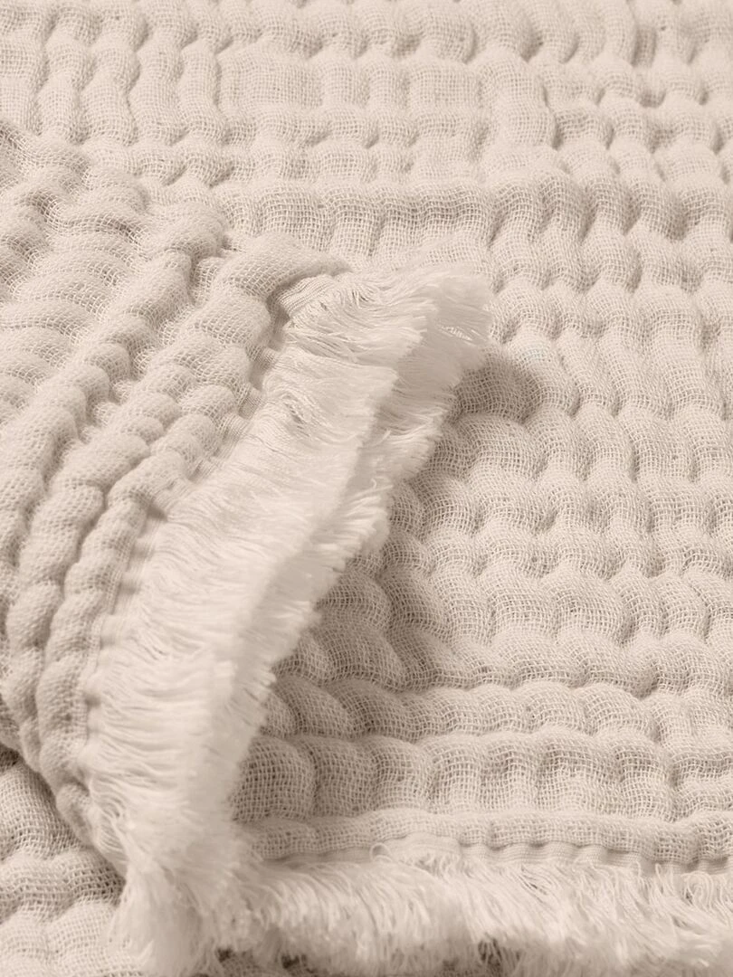 Couverture mousseline avec franges bebe respirante 4en1 Beige