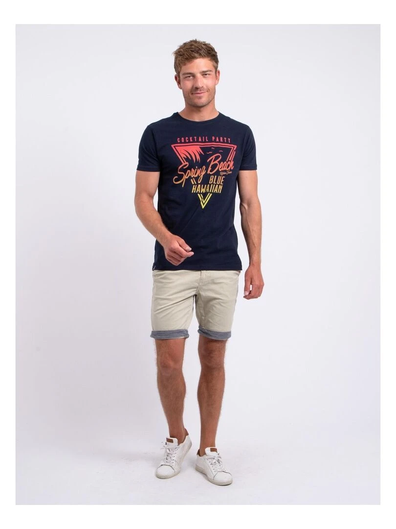 T shirt manches courtes col rond pur coton NOCLARK   Bleu marine