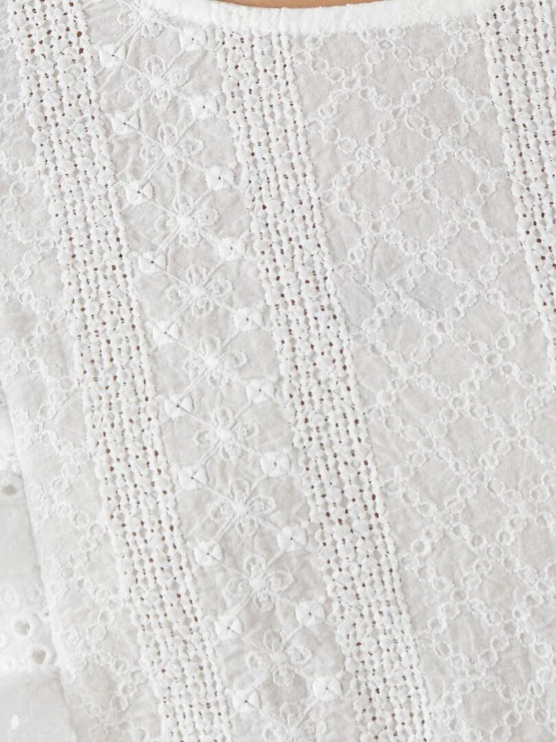 T shirt bi matière broderie anglaise   Damart   Blanc Ecru Blanc