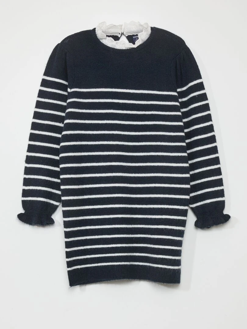 Robe pull en maile à rayures Bleu