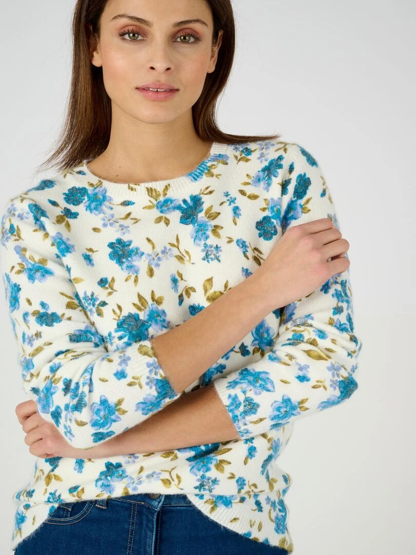 Pull imprimé floral Damart Bleu