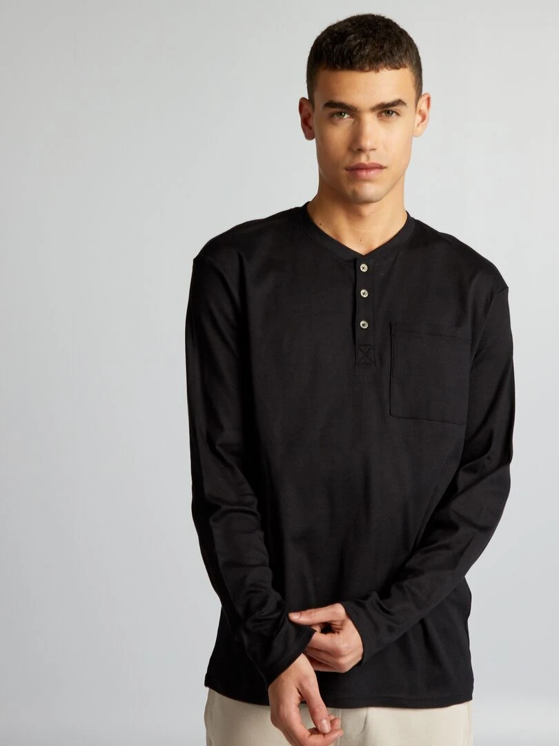 T shirt col tunisien   noir