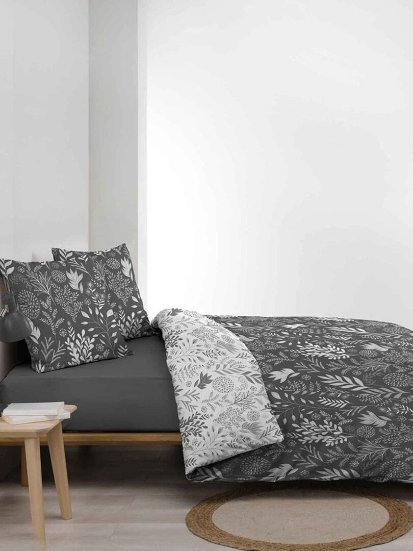 Housse de couette 240x220 + 2 taies Suzanne anthracite coton 52 fils   Gris