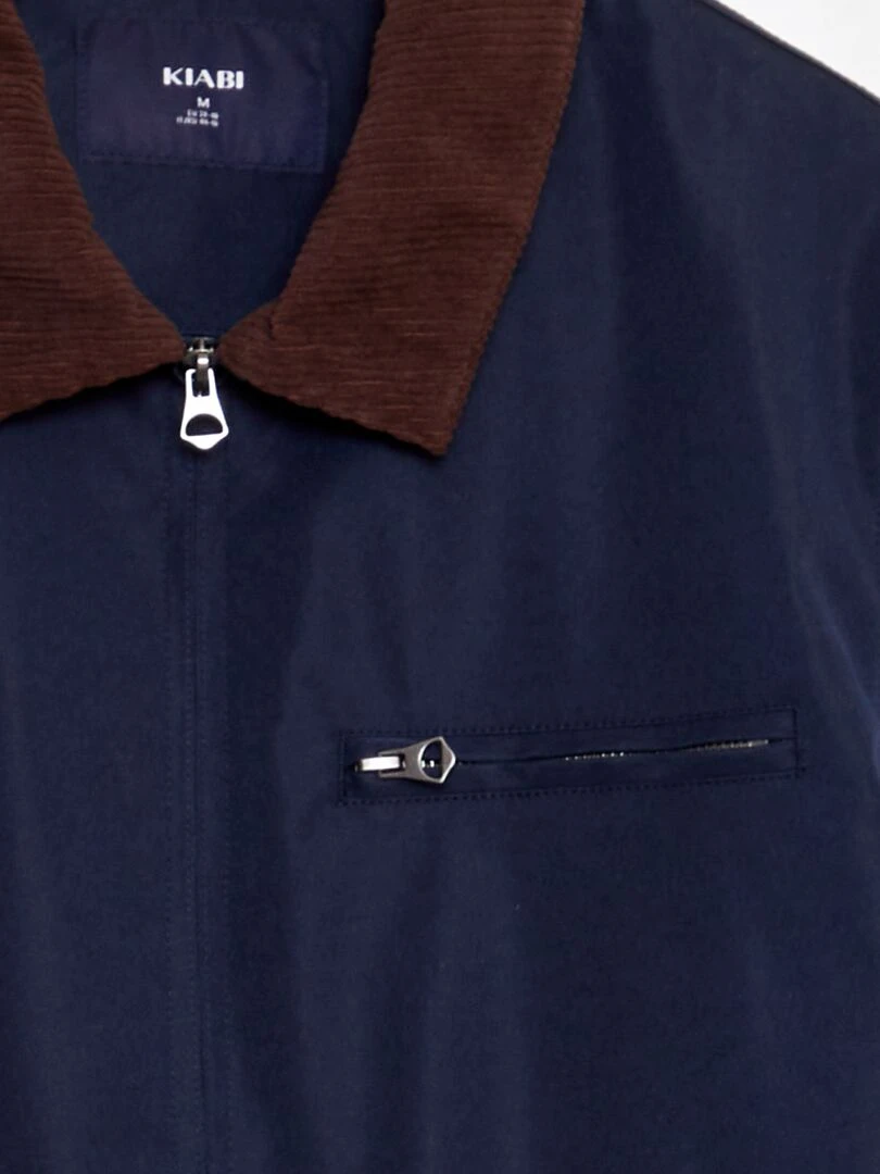 Veste courte avec col en velours   Bleu