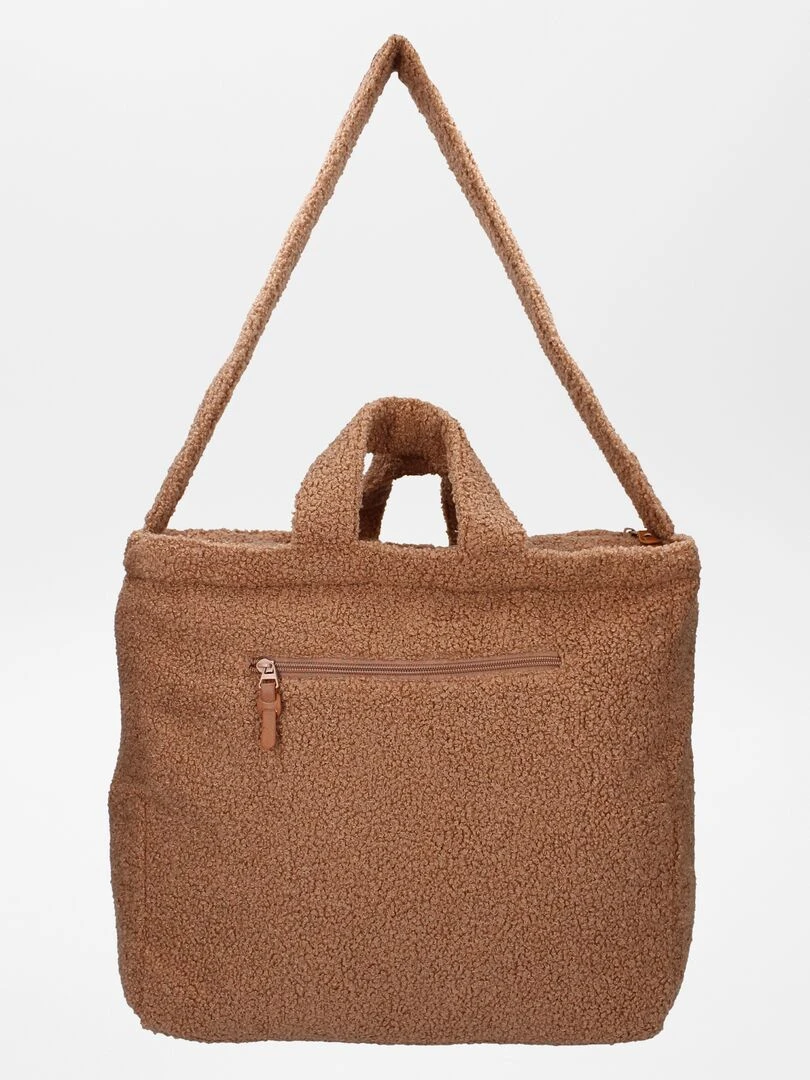Sac à langer en sherpa + tapis à langer nomade Marron