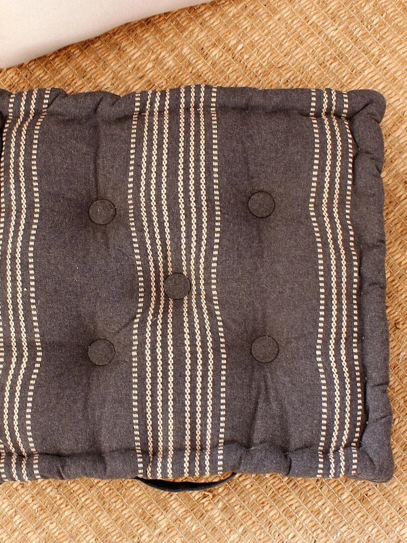 Coussin de sol rayé en coton recyclé   Gris foncé