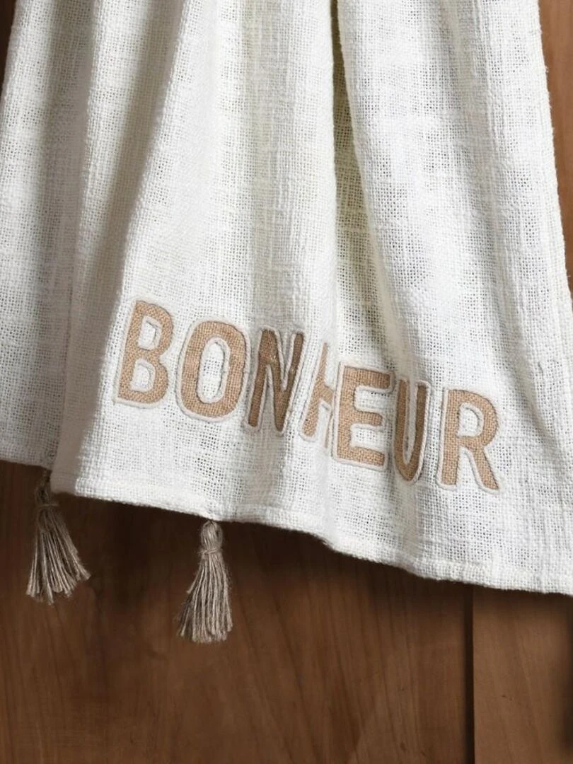 Plaid 125x150 cm Maison écru coton   Blanc