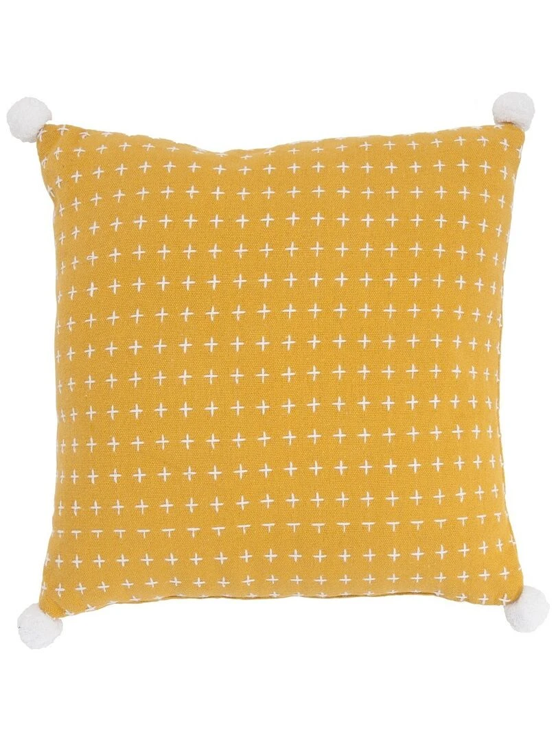 Future Home Coussin polycoton curry avec pompons 40x40cm Moutarde