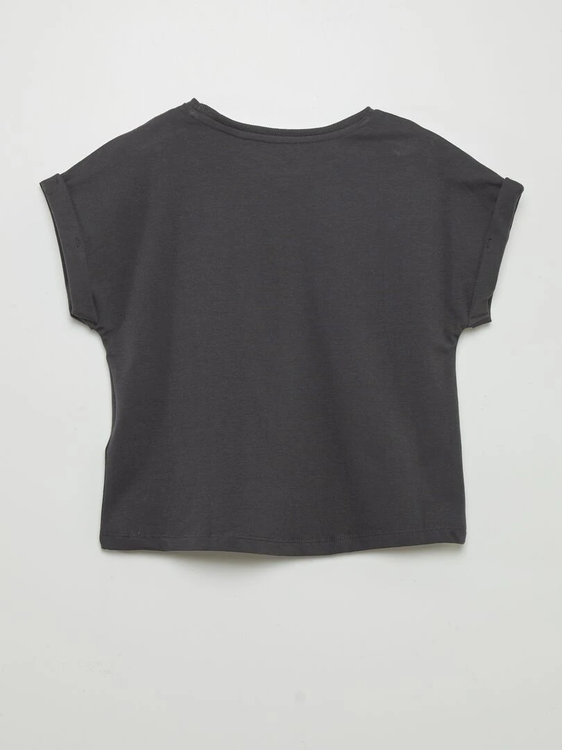 T shirt imprimé à manches revers   Noir