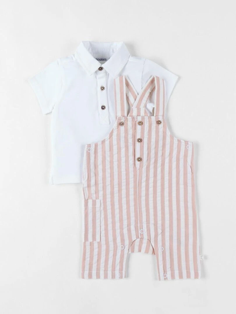 Set cérémonie salopette + body écru/caramel clair Noukie's Beige
