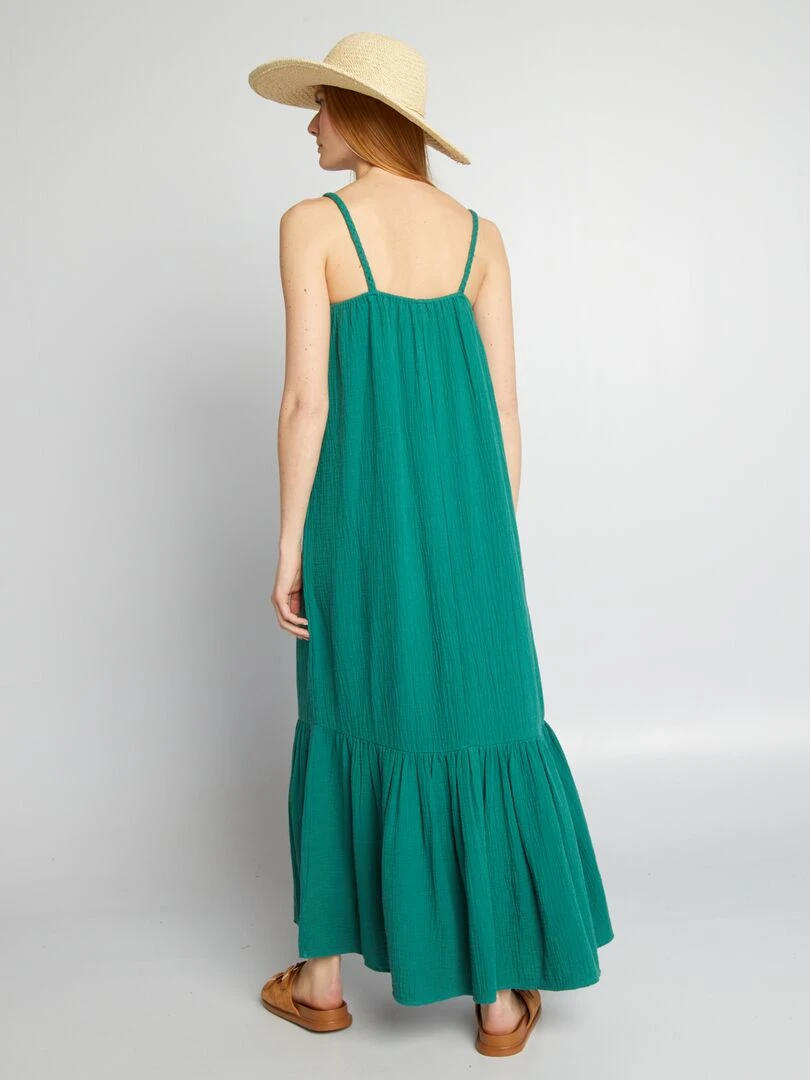 Robe longue à bretelles tressées   Vert