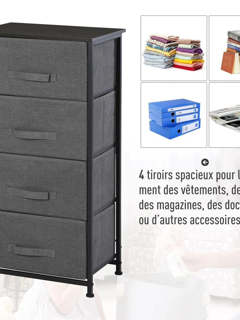Meuble de rangement 3/4 tiroirs noir   Noir