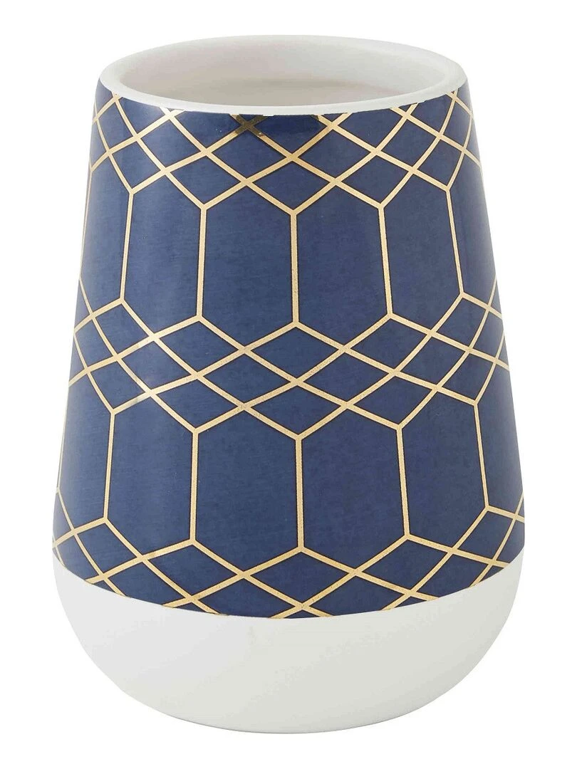 Guy Levasseur Porte brosse à dents en céramique blanc à motifs Bleu