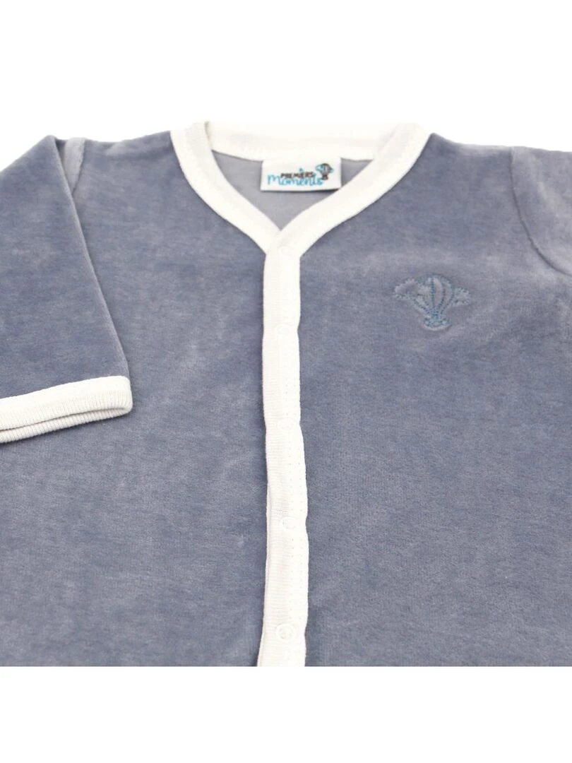 Pyjama velours 100% coton biologique 1 à 6 mois Bleu marine