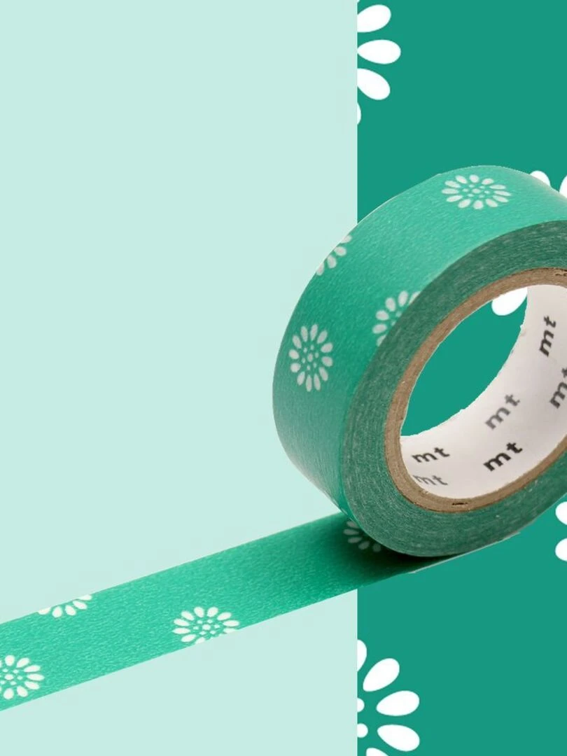 Masking tape fleurs avec fond vert   1 5 cm x 7 m   N/A