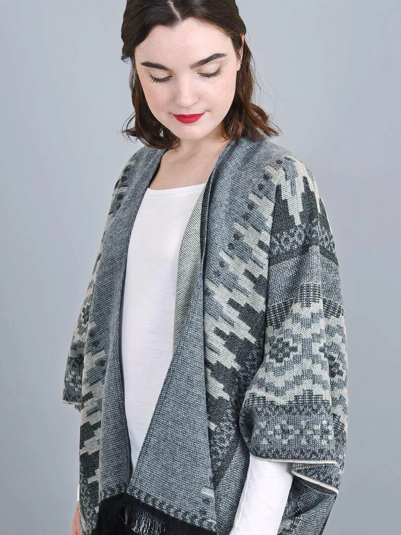 Poncho Poches Aztèque Fabriqué en France Gris