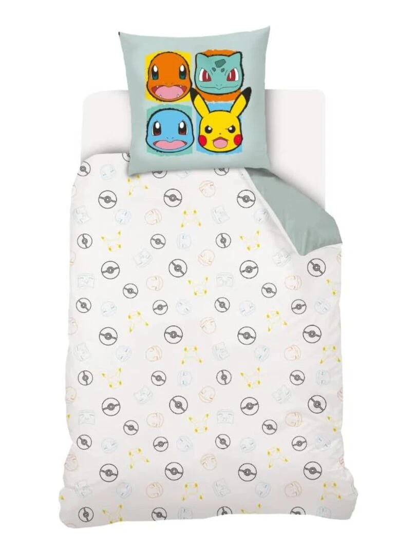 Housse de couette Pokemon Pikachu Rocks 140x200 cm 100% Coton Vert d'eau
