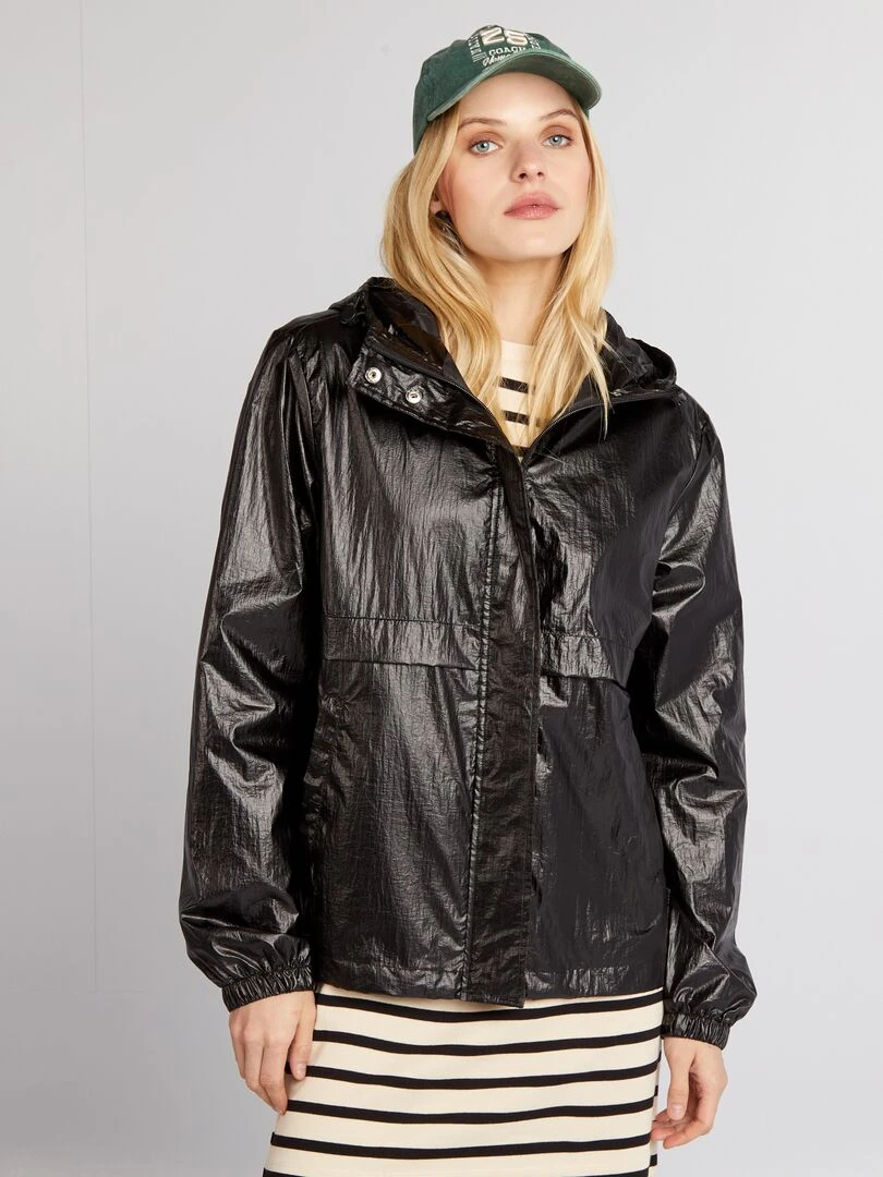 Blouson court à capuche   noir