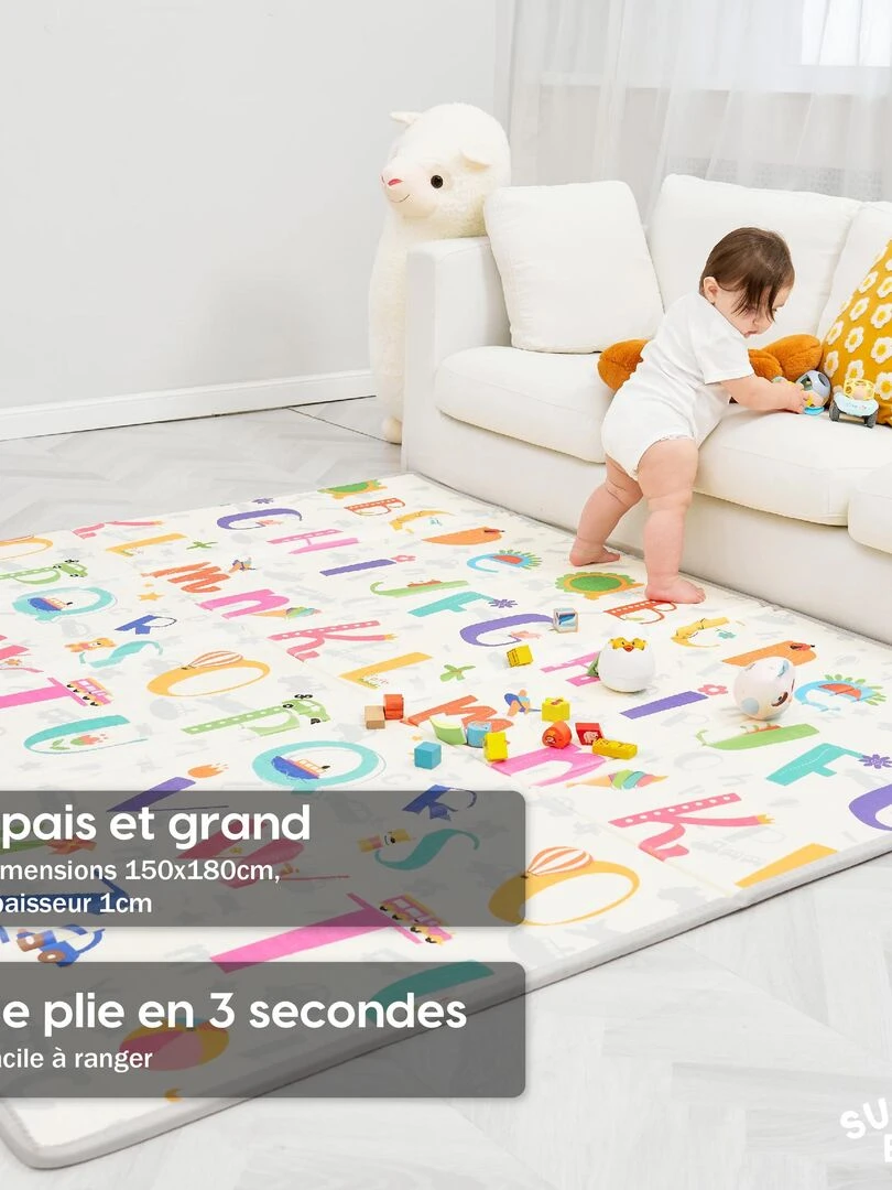 Tapis de Jeu en mousse  épais et pliable pour enfants   ALPHABET XL   SUPERBE BEBE   Blanc Rose Bleu