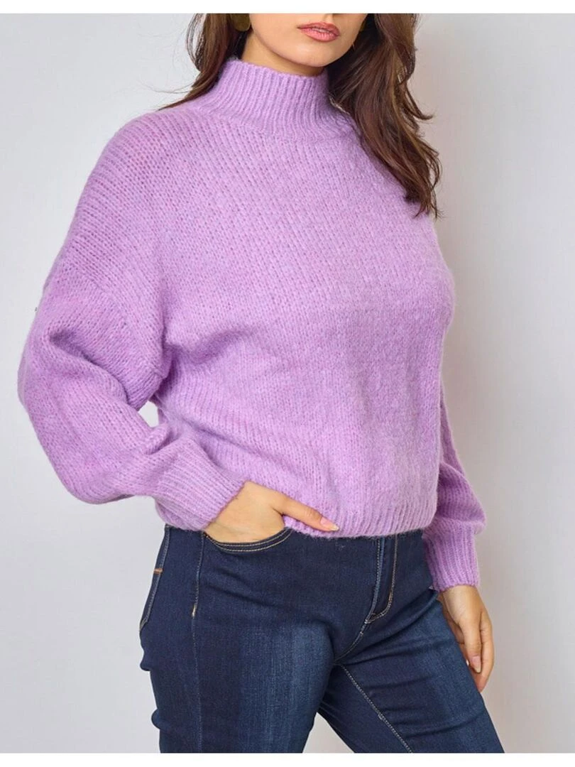 Pull col cheminé uni Kebello Violet