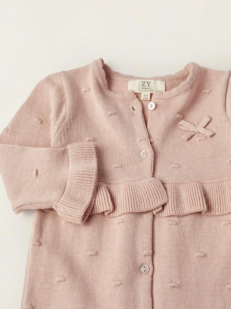 Grenouillère En Tricot De Coton Pour Nouveau Née  EARLY BLOOM   Rose clair