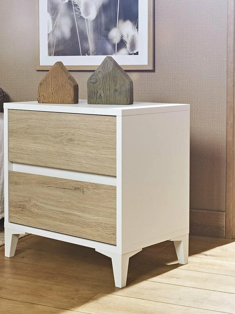 Chevet 2 tiroirs Kira   AKITEN RETAIL   Blanc Marron