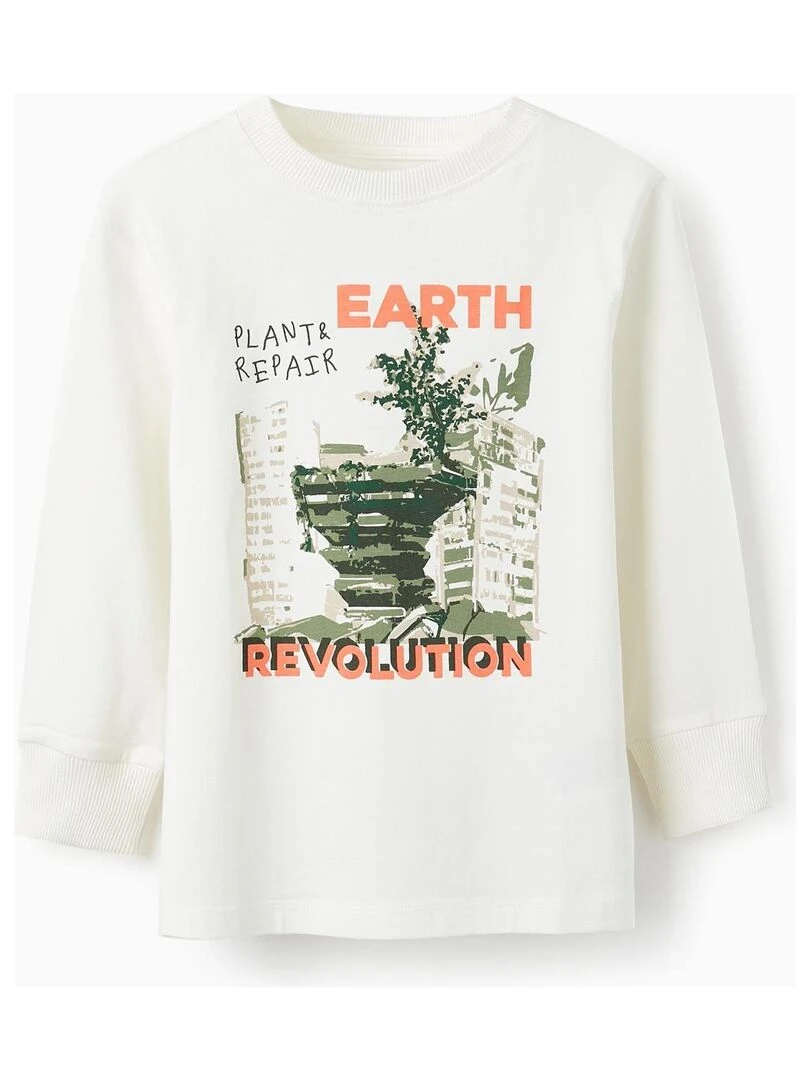 T shirt à manches longues pour garçon 'Earth Revolution' manches longues Blanc