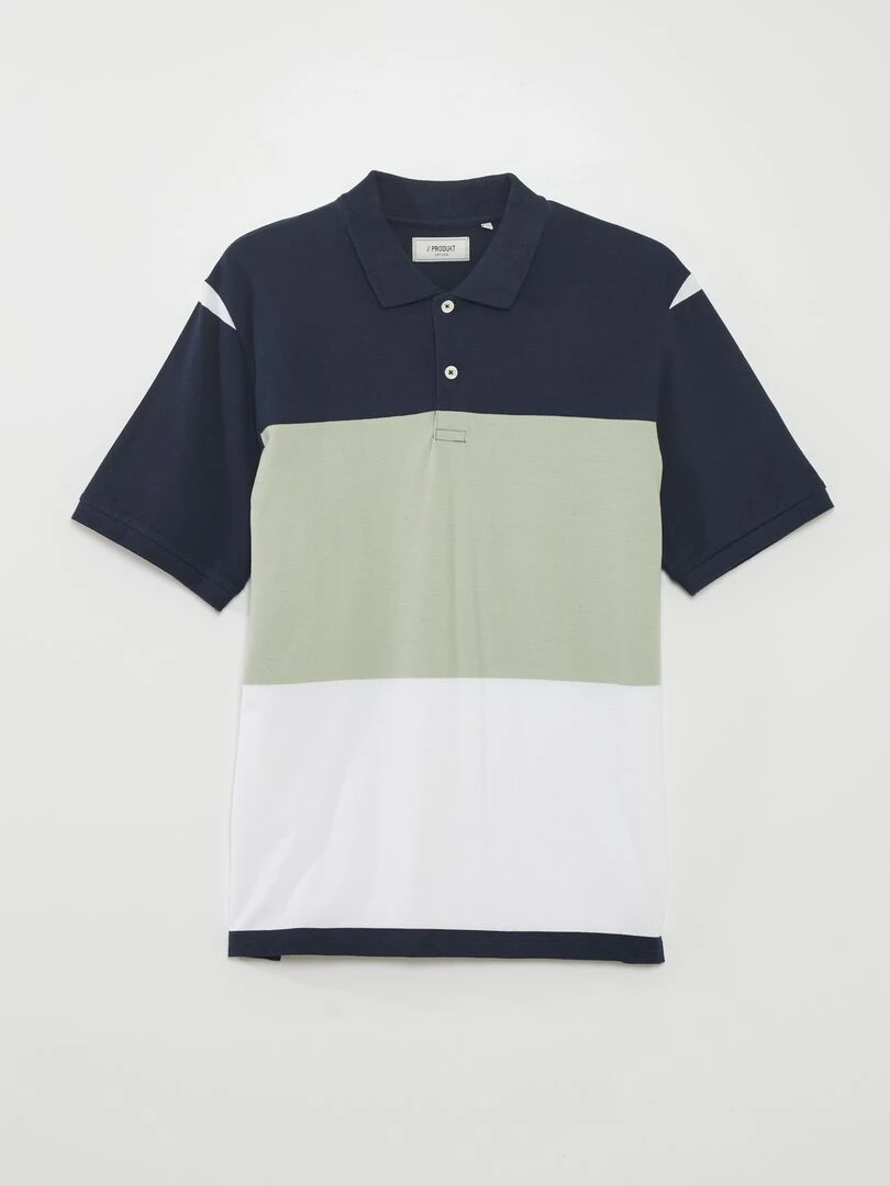 Polo color block en piqué de coton 'Produkt' Bleu marine/vert/beige
