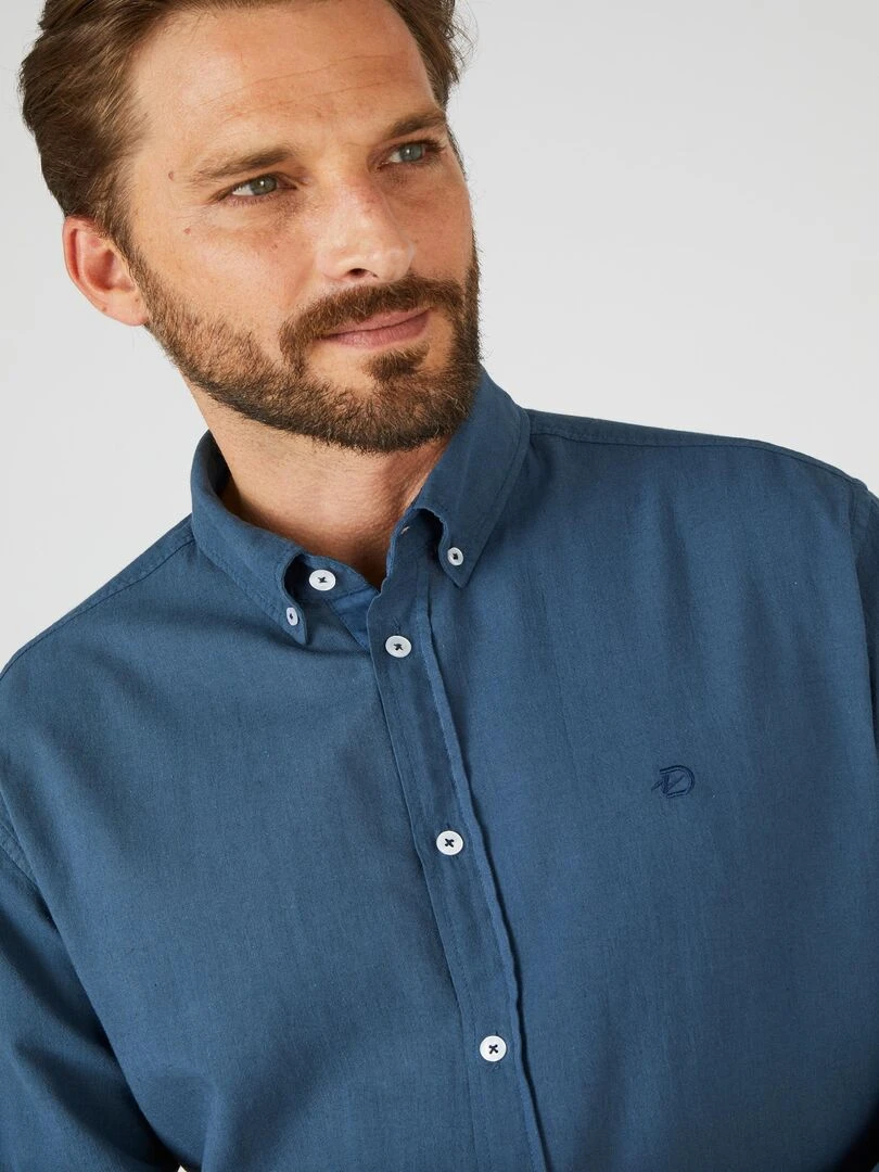 Chemise ample coton/lin manches longues Damart Bleu nuit