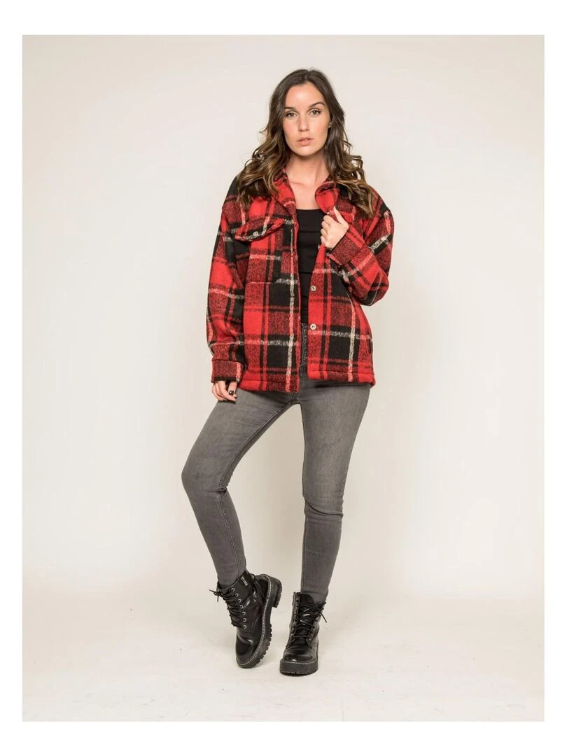 Manteau court carreaux URANI   Rouge