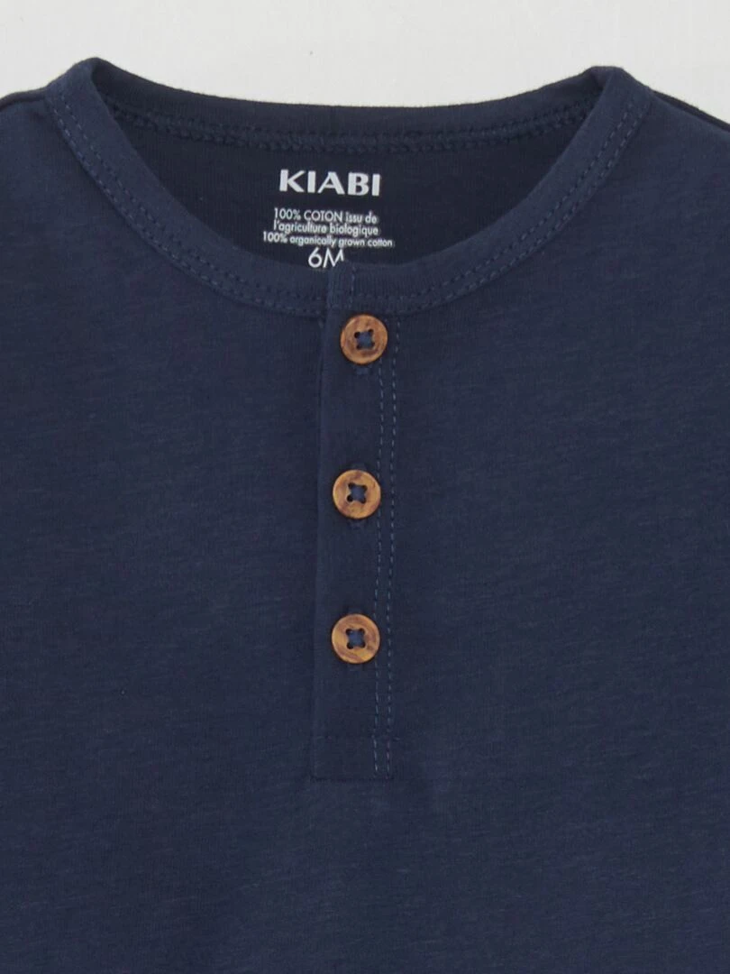 Tee shirt uni avec col boutonné   Bleu marine