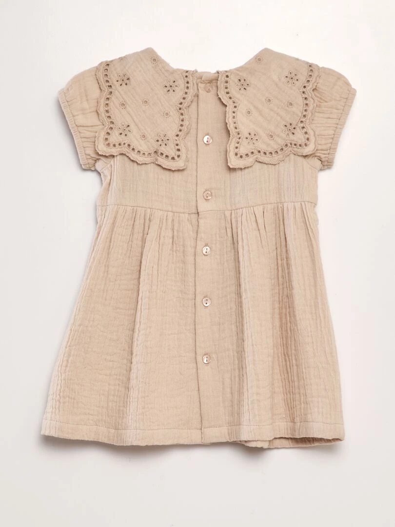 Robe en gaze de coton avec col claudine Beige