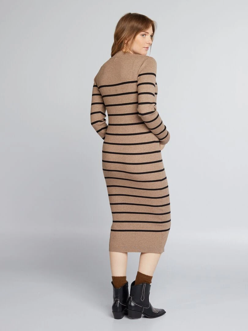Robe midi grossesse à col montant   Marron/noir