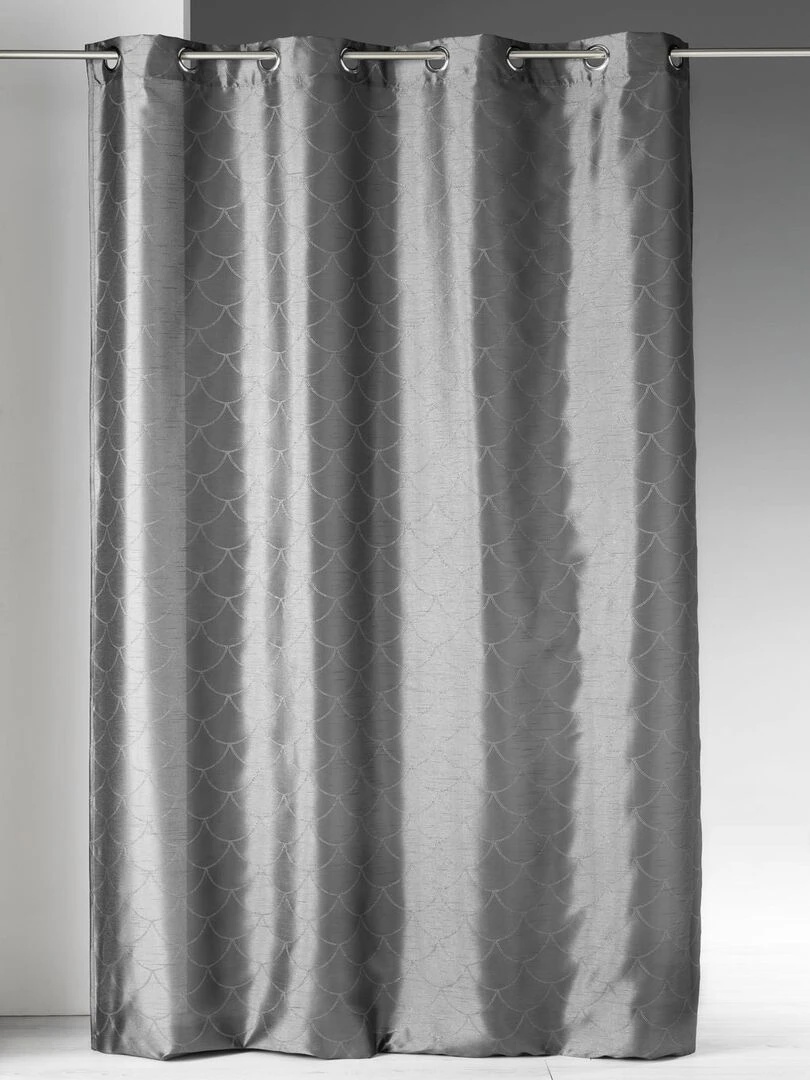 Rideau en shantung à imprimés "écaille" gris anthracite