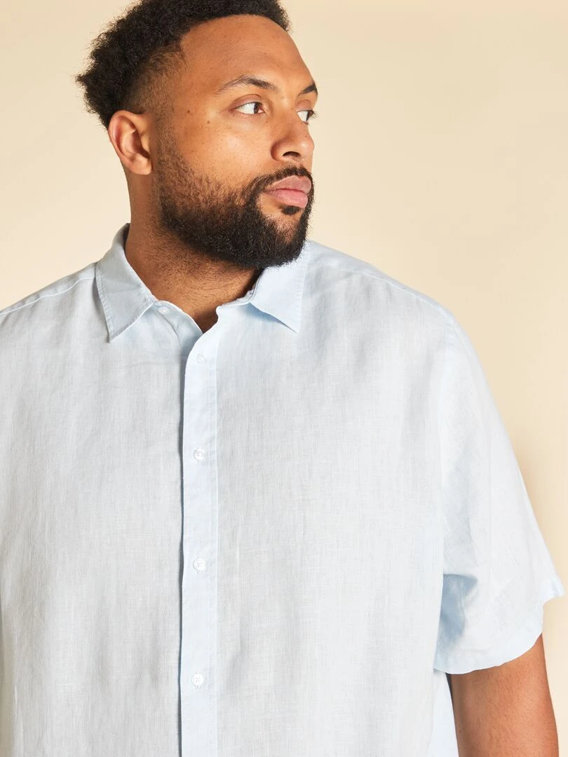 Chemise en lin à manches courtes   Bleu