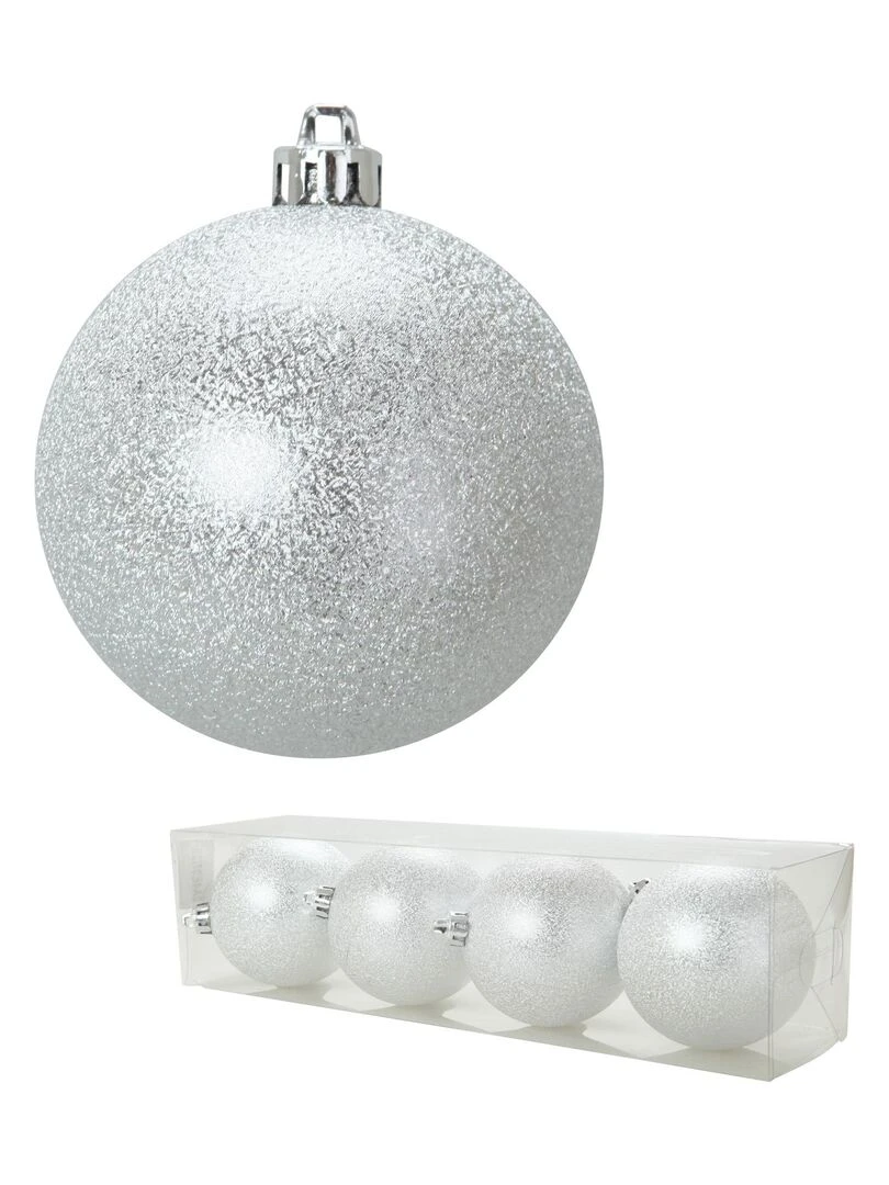 Set de 4 boules metalisees de noel Argent