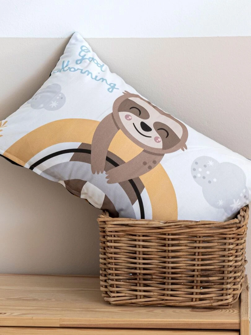 Housse de coussin Sleepy sloth "Happyfriday" Blanc