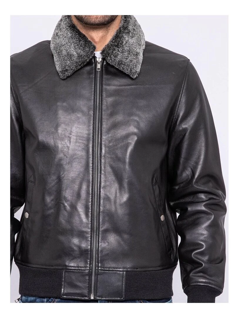 Blouson cuir pilote BANDIDAS   Noir